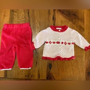New Potatoes Baby Girl 100% Cotton Adorable Red & White Matching Set, 6 Months